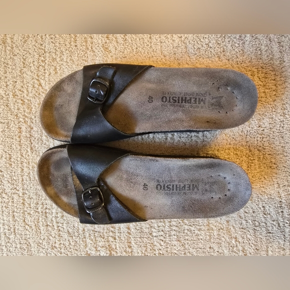 Mephisto Comfort Black Leather One Strap Buckle Slide Sandals Size 40 – 9.5/10 - Picture 2 of 11